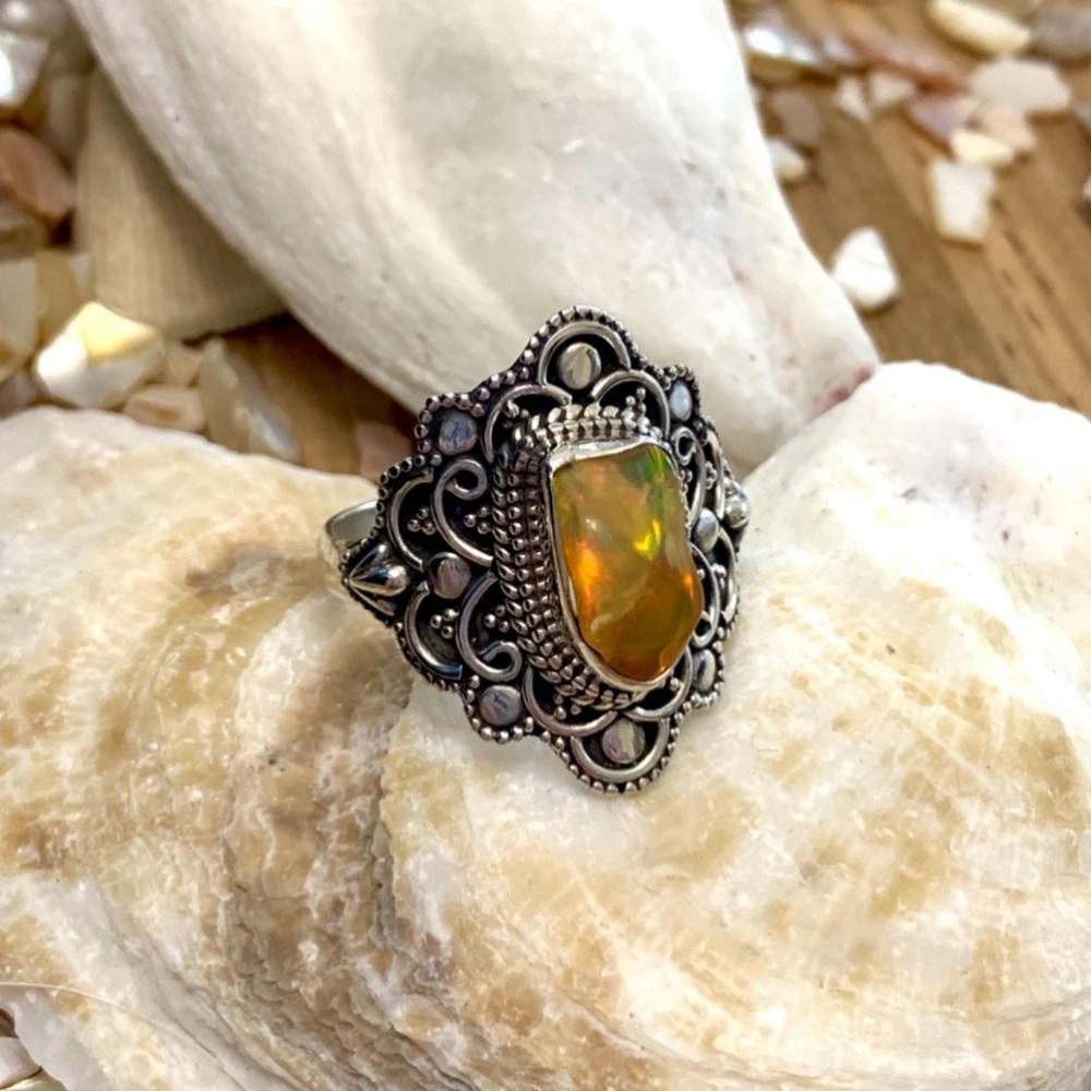Natural Opal Sterling Silver Designed Ring - Picture 7 of 9